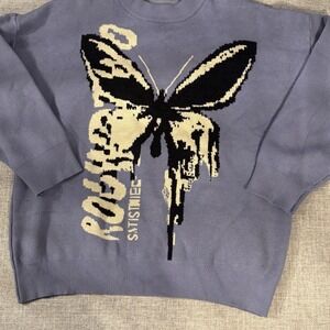 Round Two Oversized Knit Butterfly‎ Graphic Sweater Purple Y2K Streetwear